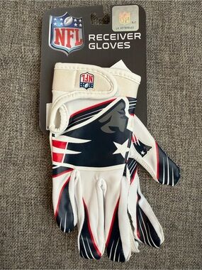 NFL New England Patriots Youth M/L White Navy Red Receiver Gloves NWT